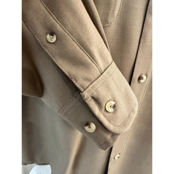 LL Bean Men's Large 284263 Flap Pocket 100% Wool Olive Green Button Down Shirt - Picture 5 of 12
